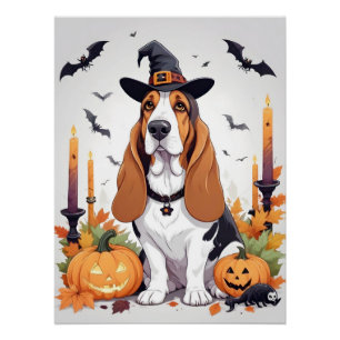Póster Hound Basset Halloween Cute Adorable Gracioso Anim
