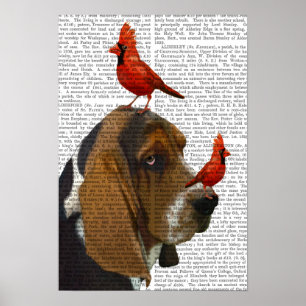 Póster Hound Basset y Aves