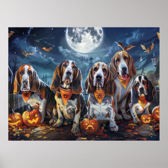 Póster Hound Halloween Basset Spooky (Frente)