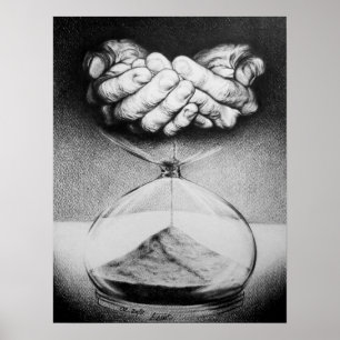 Póster Hourglass hand Pencil Drawing Surreal art
