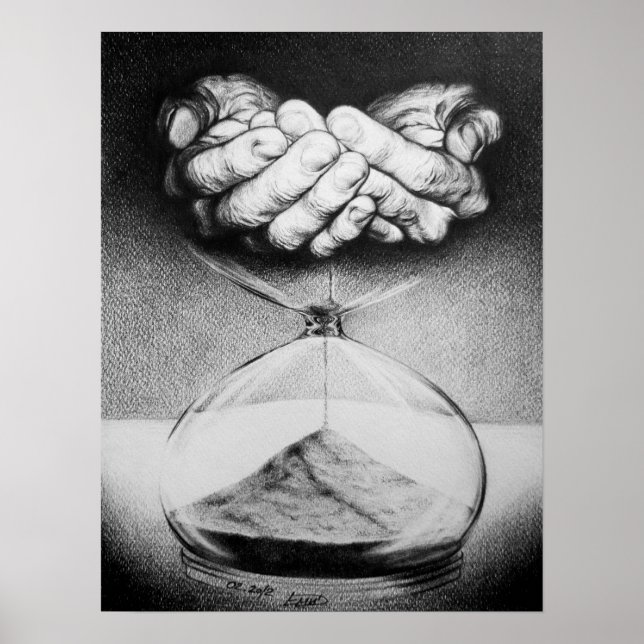 Póster Hourglass hand Pencil Drawing Surreal art (Frente)