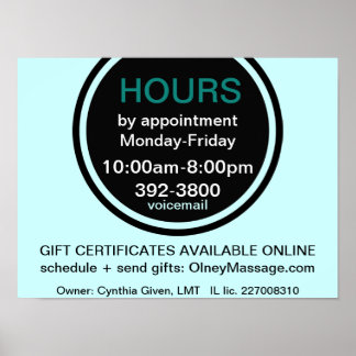 Póster HOURS poster de la puerta delantera del negocio