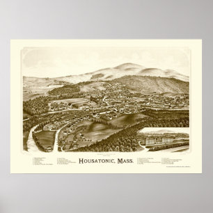 Póster Housatonic, mapa panorámico de las MAMÁES - 1890
