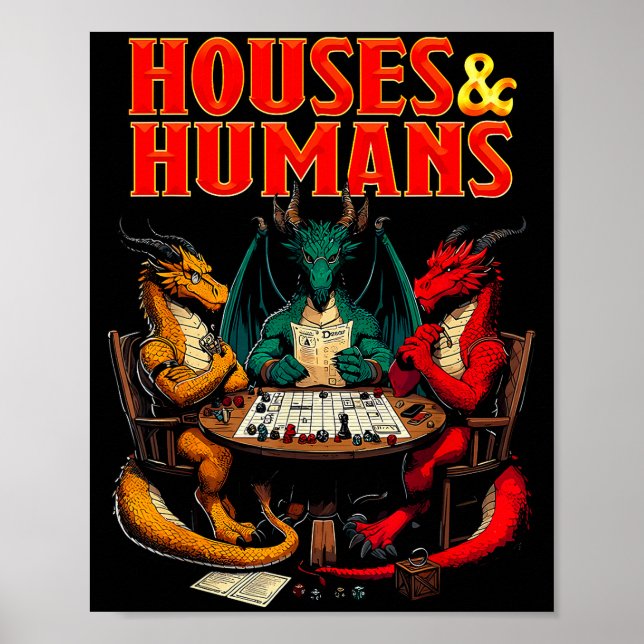 Póster Houses And Humans Funny Tabletop Rpg Dice Game Par (Frente)