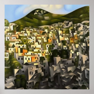 Póster Houses On The Hillside - Abstract Art Fethiye
