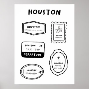 Póster Houston - Colección de sellos de viaje Minimalis