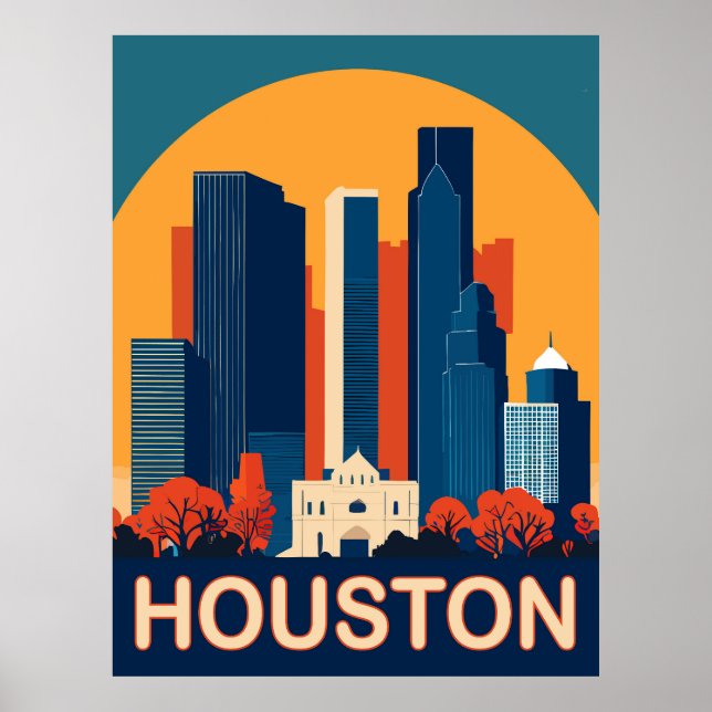 Póster Houston, edificios reconocibles, viajes (Frente)