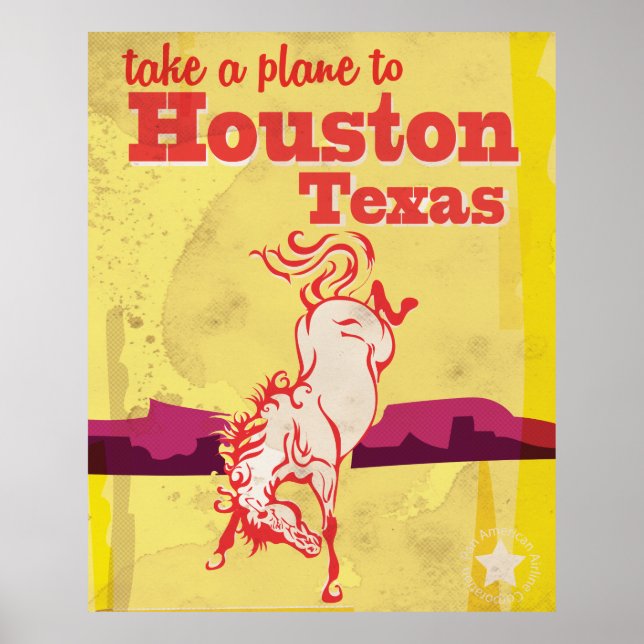 Póster Houston, Poster de Viajes de Rodeo de Texas. (Frente)