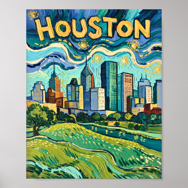 Póster Houston Skyline Colorful Van Gogh Cityscape (Frente)