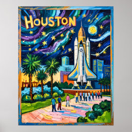 Póster Houston Skyline Space Center Rocket Van Gogh Kids