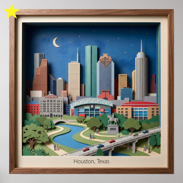 Póster Houston Texas America Layered Paper Art Diorama (Subido por el creador)