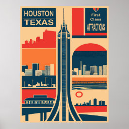 Póster Houston, Texas, atracciones turísticas, viajes