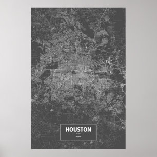 Póster Houston, Texas (blanco sobre negro)