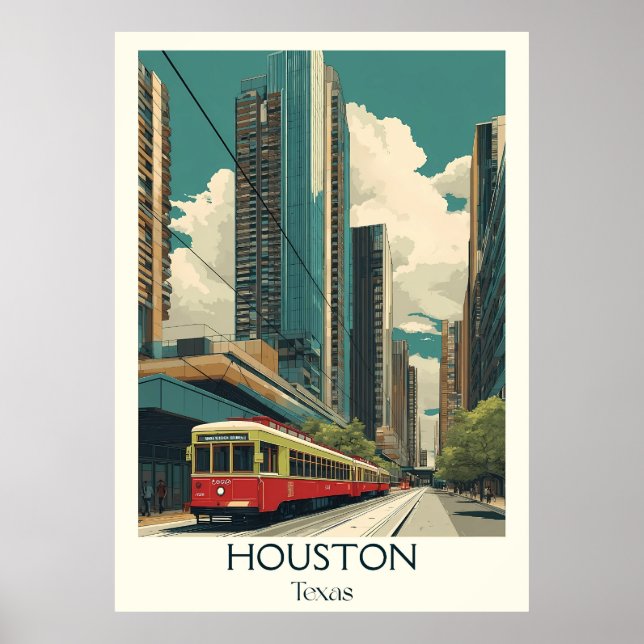 Póster Houston Texas City Skyline Tram (Frente)