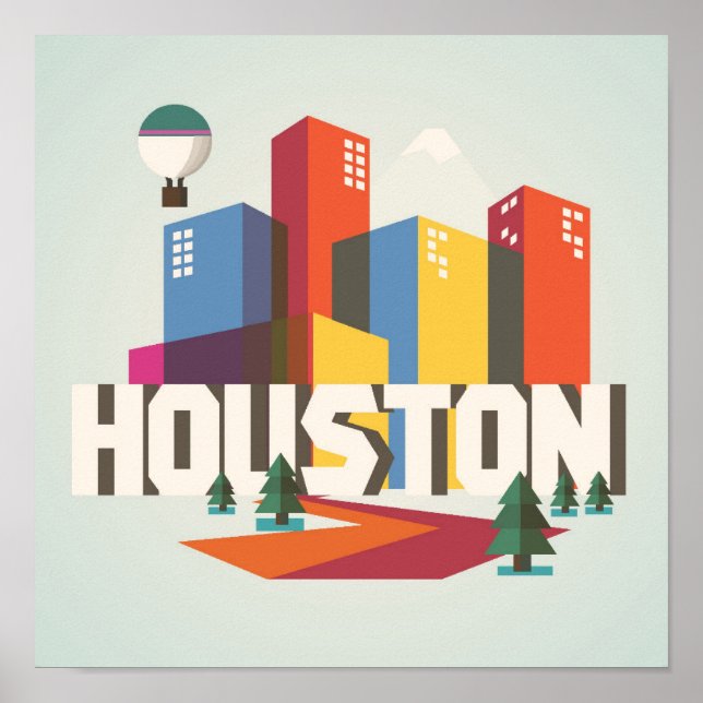 Póster Houston, Texas | Diseño de Cityscape (Frente)