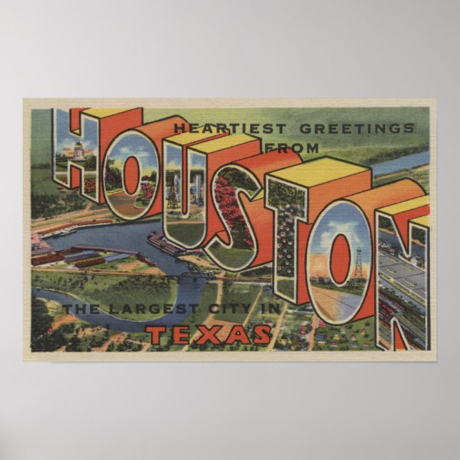 Póster Houston, Texas - Escenas de letras grandes 2 (Frente)