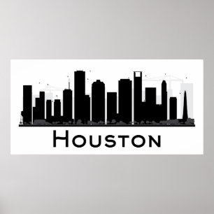Póster Houston, Texas   Línea aérea de la ciudad blanca y