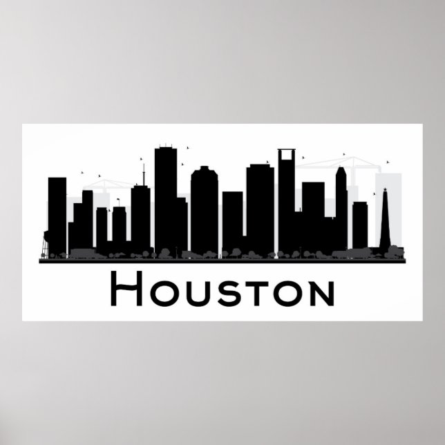 Póster Houston, Texas | Línea aérea de la ciudad blanca y (Frente)