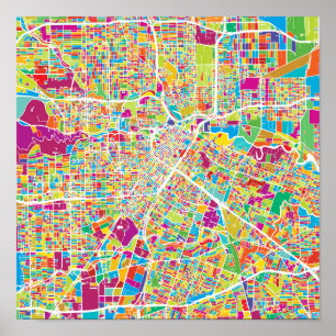 Póster Houston, Texas Mapa de neón