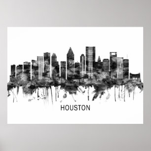 Póster Houston Texas Skyline BW