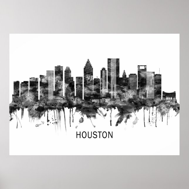 Póster Houston Texas Skyline BW (Frente)