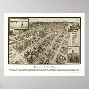Póster Houston, TX Panoramic Map - 1912