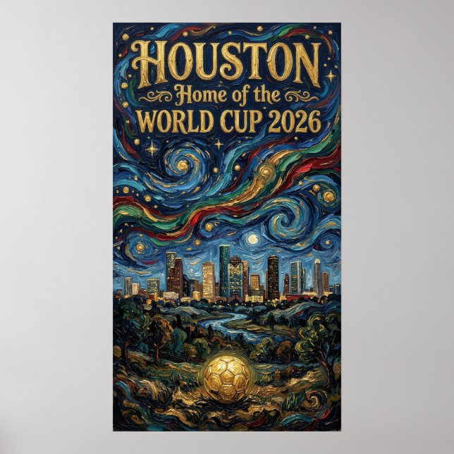 Póster  Houston World Cup 2026 Night Reflection Soccer (Frente)