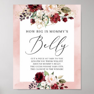 Póster How big is mommy's belly game sign burgundy boho