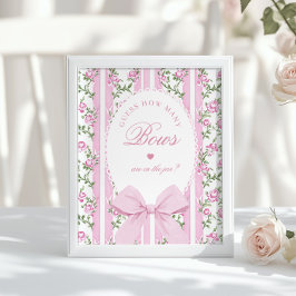 Póster How many Bows Guessing Game Coquette Bow Pink
