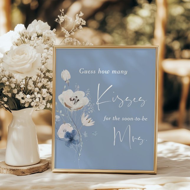 Póster How Many Kisses Dusty Blue Bridal Shower (Subido por el creador)
