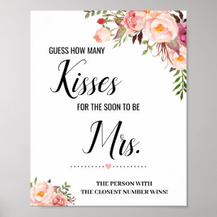 Póster How many kisses for soon to be Mrs shower sign