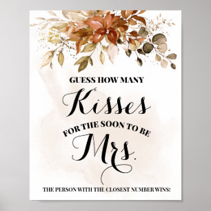 Póster How Many Kisses for soon tobe Mrs Fall Shower sign