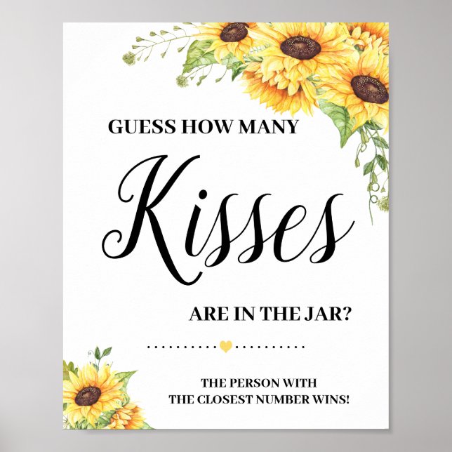 Póster How many kisses game sign bridal shower boho chic (Frente)