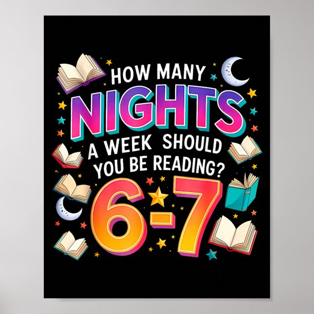 Póster How Many Nights Reading 67 Funny Meme Six Seven Te (Frente)