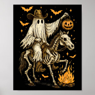 Póster Howboy Cowboy Ghost Pumpkin Riding Skeleton Horse