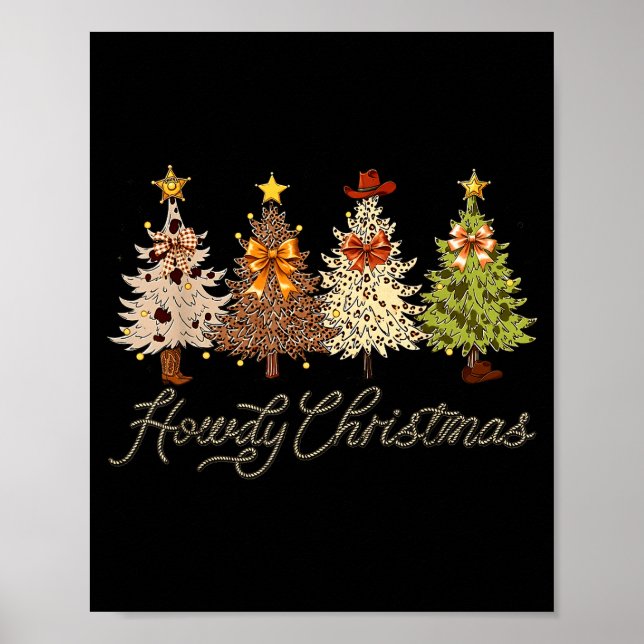 Póster Howdy Christmas Tree Coquette Bow Western Cowboy C (Frente)