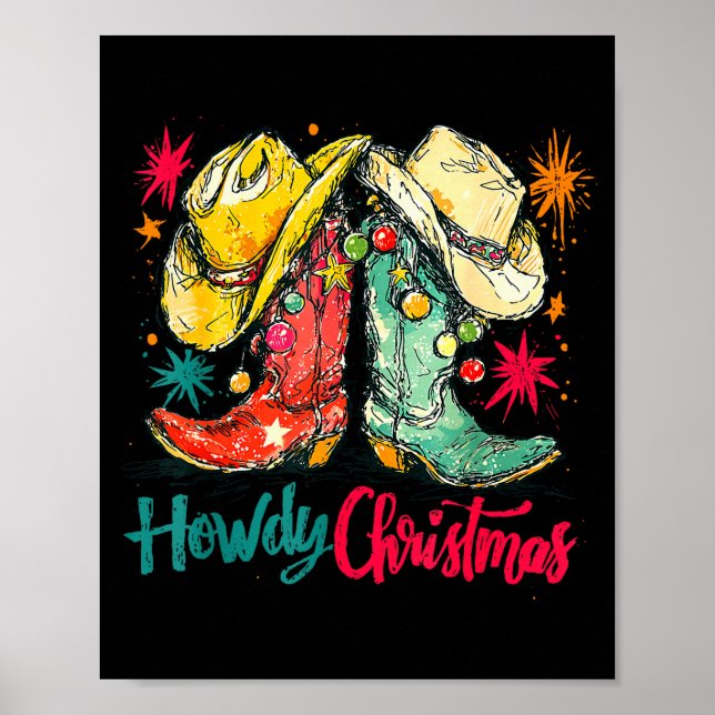 Póster Howdy Christmas Xmas Cowboy Boots Western Pajamas  (Frente)