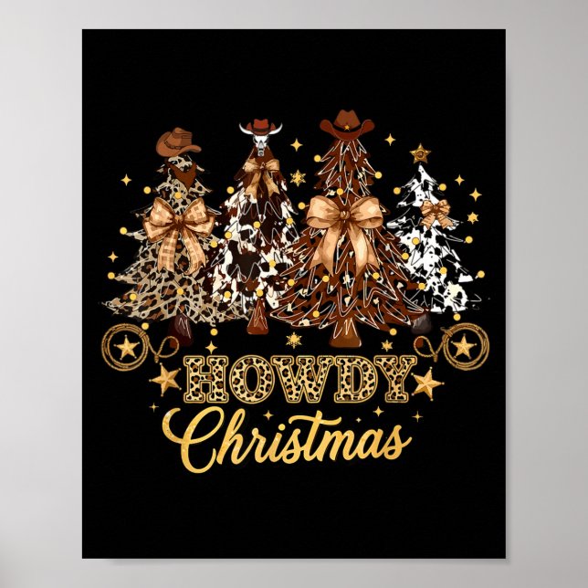 Póster Howdy Christmas Xmas Tree Cowboy Western Coquette  (Frente)