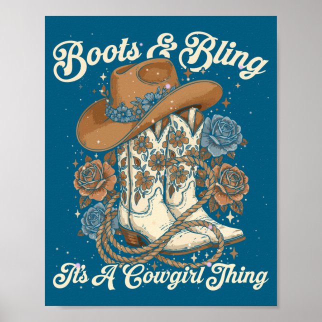 Póster Howdy Country Rodeo Boots &amp; Bling Its A Cowgir (Frente)
