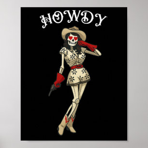 Póster Howdy Cowgirl Skeleton Western Aesthetic Halloween
