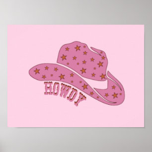 Póster Howdy Pink Cowgirl Gorra