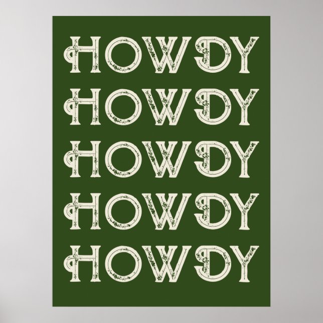 Póster Howdy Typography Western Wall Ranch Cabin Home (Frente)