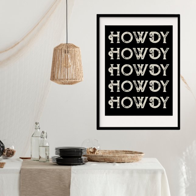 Póster Howdy Typography Western Wall Ranch Cabin Home (howdy typography poster perfect new cabin gift idea for a new ranch owner)