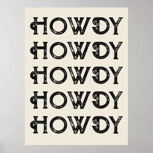 Póster Howdy Typography Western Wall Ranch Cabin Home
