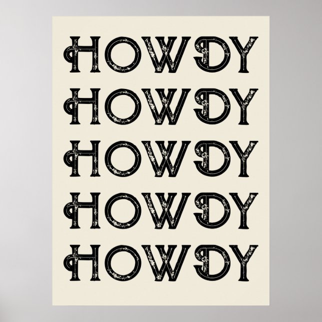 Póster Howdy Typography Western Wall Ranch Cabin Home (Frente)