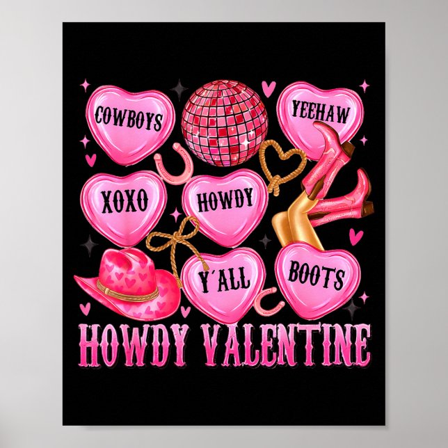 Póster Howdy Valentine Western Cowgirl Hearts Candy Women (Frente)