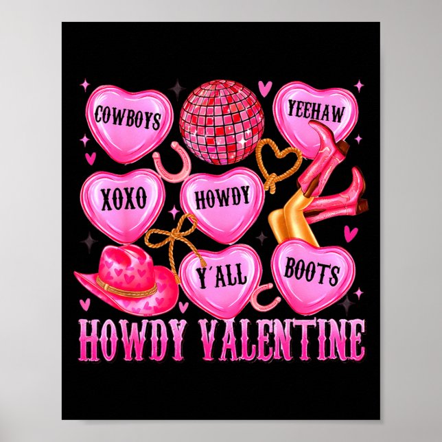 Póster Howdy Valentine Western Cowgirl Hearts Candy Women (Frente)