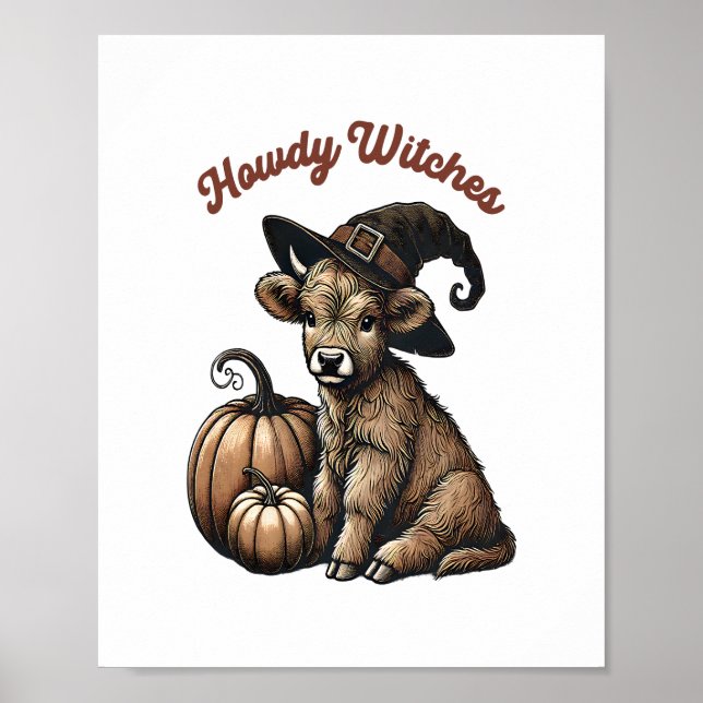 Póster Howdy Witch Halloween Highland Cow (Frente)