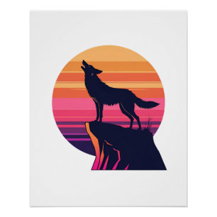 Póster Howl at the Dusk - Retro Coyote Sunset