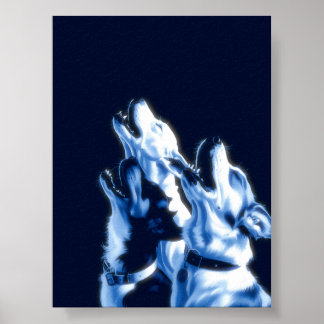 Póster Howling Dogs Poster Print Wall Art blue design